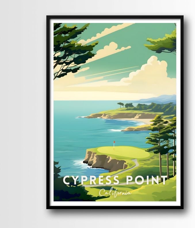 Nationcog Cypress Point Golf Course Poster, Vintage California Wall Art Print, Retro Coastal Landscape Decor, Classic Sports Artwork for Home or Office (Unframed) (9x11)