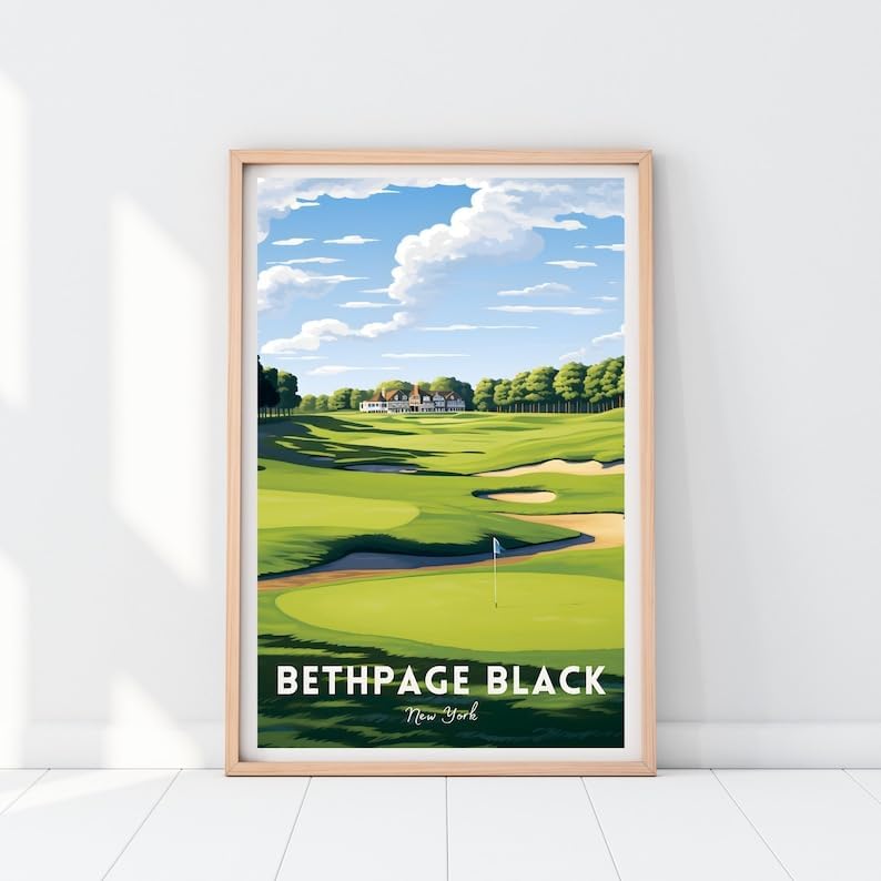 Nationcog Bethpage Black Golf Poster, Vintage New York Wall Art Print, Retro Golf Landscape Decor, Classic Artwork for Living Room, Office or Man Cave (Unframed) (11x14)