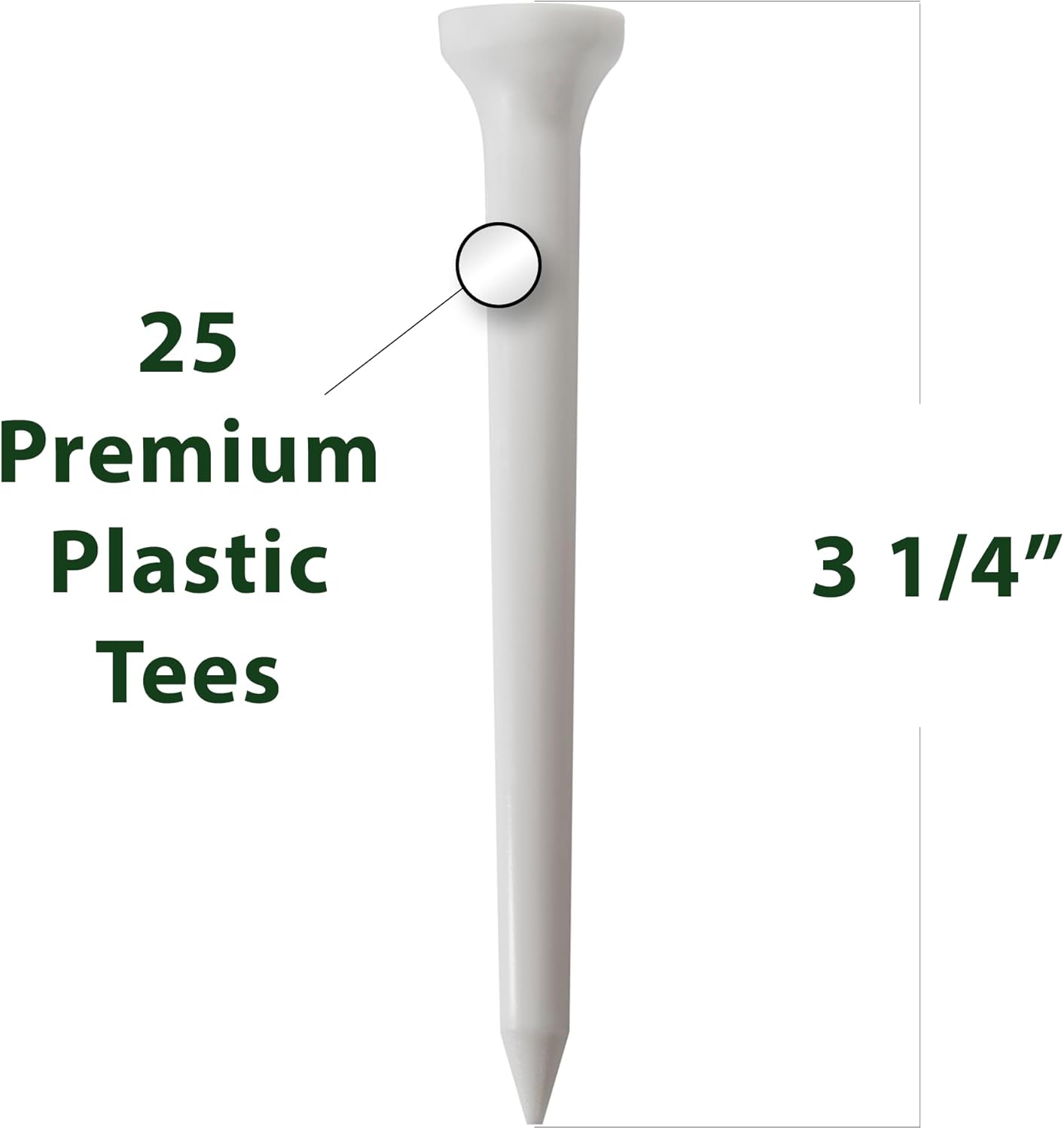 Golf Tees – 3 1/4" Tall – 25 White Golf Tees - Made from Durable Plastic - Golf Accessories for Men and Women - Made in The USA