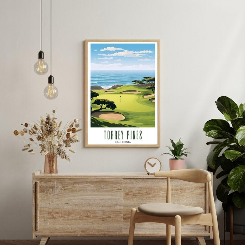 Nationcog Torrey Pines Golf Wall Art Poster, California Scenic Coastal Course Print for Office or Bedroom, Ocean View Decor for Men, Great Dad Gift, Golf-Themed Room Accent (Unframed) (11x14)
