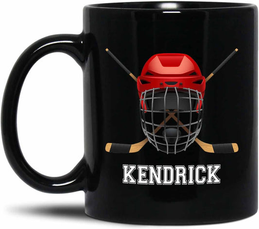 Personalized Hockey Coffee Mug 11 Oz, 15 Oz - Black Ceramic Mug Gifts for Men, Women Fans - Customized Name, Ice Hockey Travel Mug