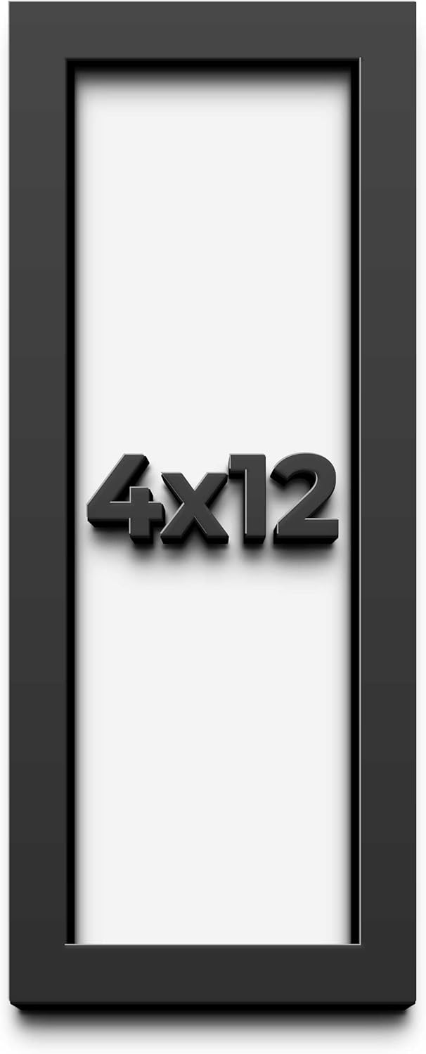4x12 Shadow Box Black Solid Wood Display Frame with White Acid-Free Backing UV Acrylic & Hanging Hardware - with 3/4" Usable Depth