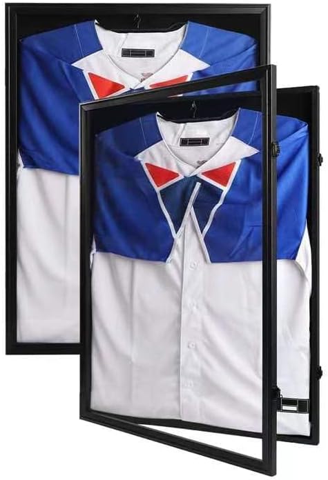 IHEIPYE Jersey Frame Display Case Black Lock-2Pack,Large Shadow Box Lockable with 98% UV Protection Acrylic and Hanger for Baseball Basketball Football Soccer Hockey 2XL Sport Jersey Shirt