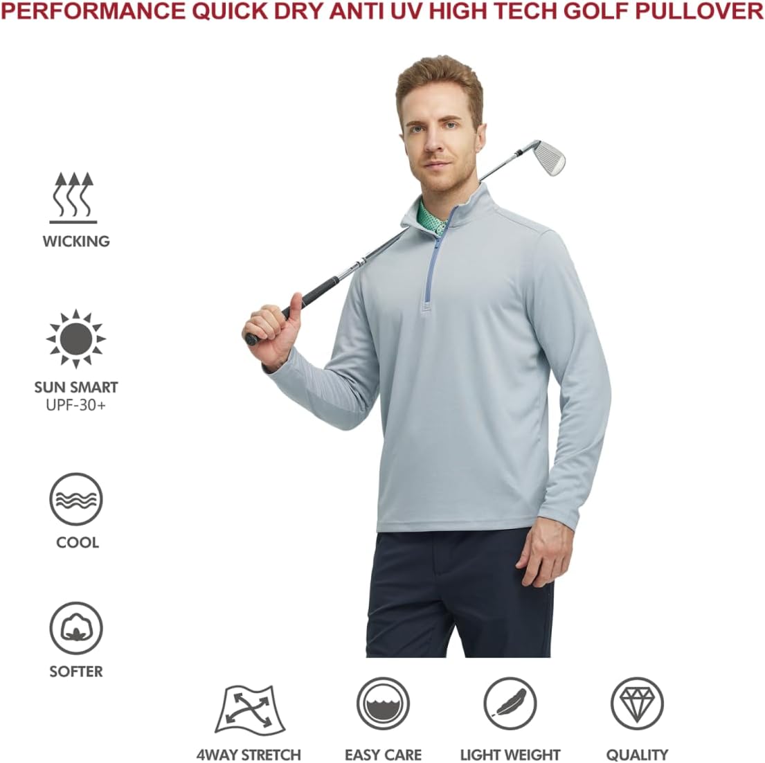 M MAELREG Quarter Zip Golf Pullover Men Dry Fit Long Sleeve Performance Wicking Mock Neck 1/4 Zip Pullover Mens Sweatshirt