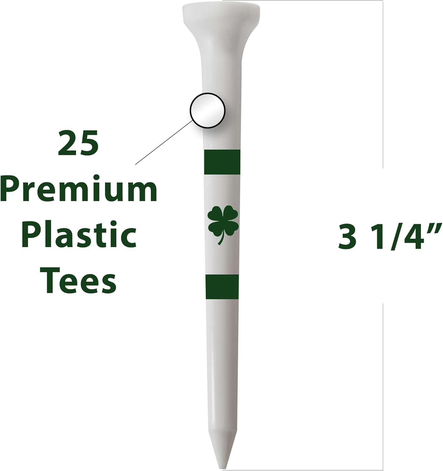 Golf Tees – 3 1/4" Tall – 25 White Golf Tees - Made from Durable Plastic - Golf Accessories for Men and Women - Made in The USA