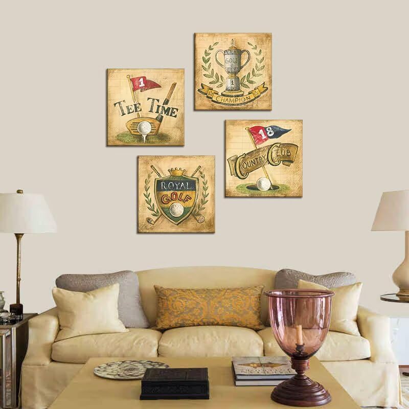 Pankila Usa Golf Wall Art for Country Club Golf Canvas Wall Decor Tee Time and Champion Abstract Royal Golf Wall Painting for Living Room Bedroom Home Decorations Framed Artwork (20''W x 20''H x 4)