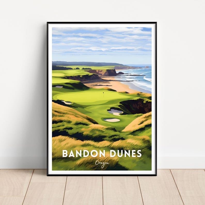 Nationcog Bandon Dunes Golf Wall Art Poster, Oregon Coastal Course Print with Rugged Ocean Views, Vintage Decor for Office or Bedroom, Ideal Gift for Dad or Husband (Unframed) (11x14)