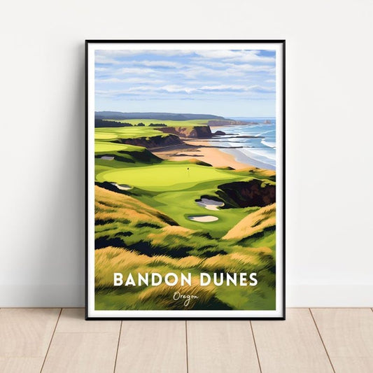 Nationcog Bandon Dunes Golf Wall Art Poster, Oregon Coastal Course Print with Rugged Ocean Views, Vintage Decor for Office or Bedroom, Ideal Gift for Dad or Husband (Unframed) (12x18)