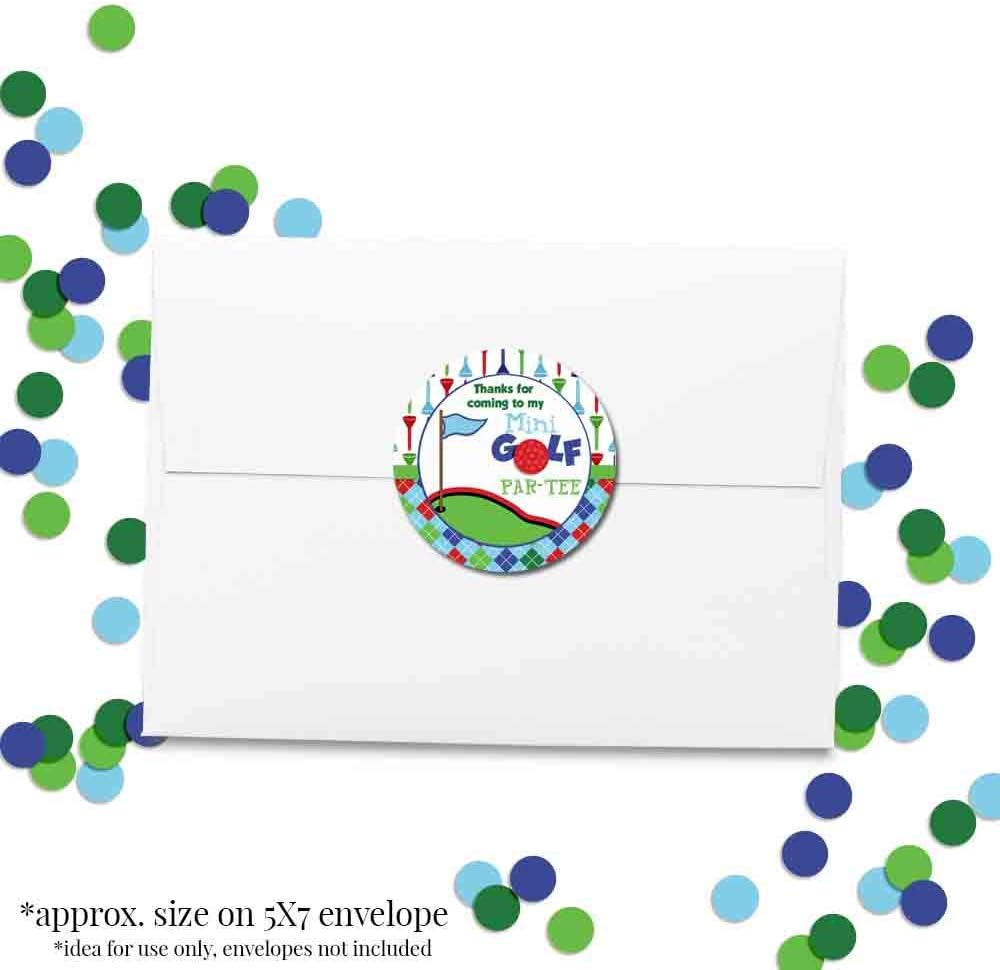 Mini Golf, Putt Putt Birthday Thank You Sticker Labels for Boys, 40 2" Party Circle Stickers by AmandaCreation, Great for Party Favors, Envelope Seals & Goodie Bags