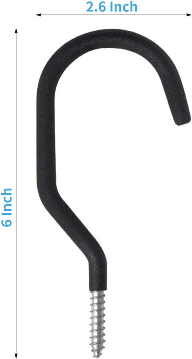 SMARTOLOGY 8 Pack Bike Hanger Storage Hook Rack, Rubber Coated Heavy Duty Large Screw in Ceiling Hooks for Garage Wall and Ceiling Bicycle Storage, Utility Tool Hanger (Black)