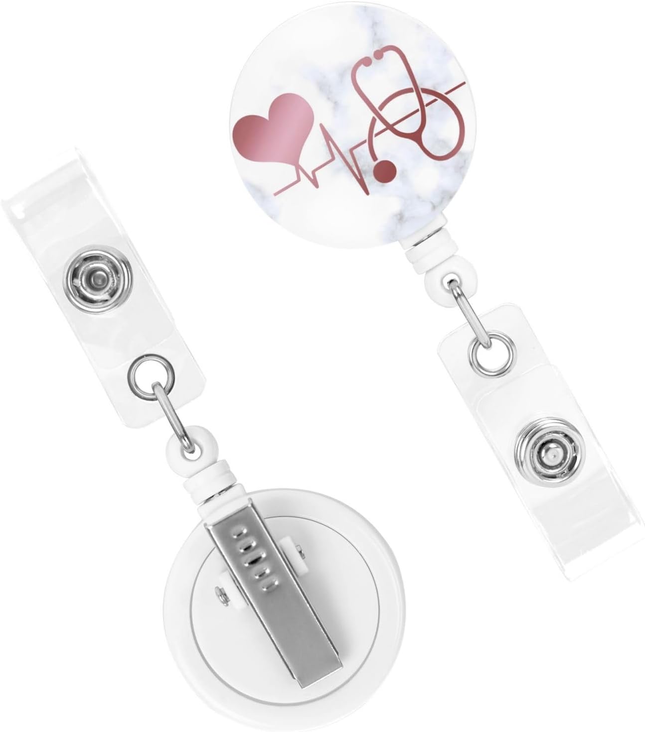 Nurse Doctor Heart Stethoscope Badge Reels Retractable Badge Holder with Clip for Id Name Tag Office Worker Student Teacher