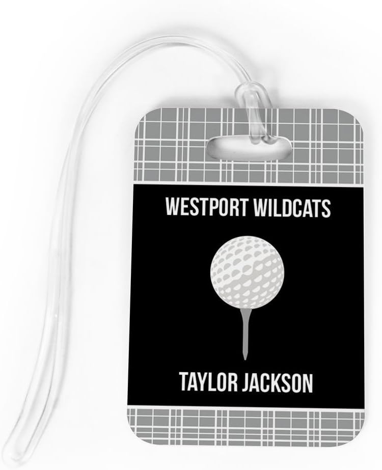 ChalkTalkSPORTS Golf Luggage & Bag Tag | Personalized Team with Golf Ball | Standard Lines on Back | Medium | Gray/Black