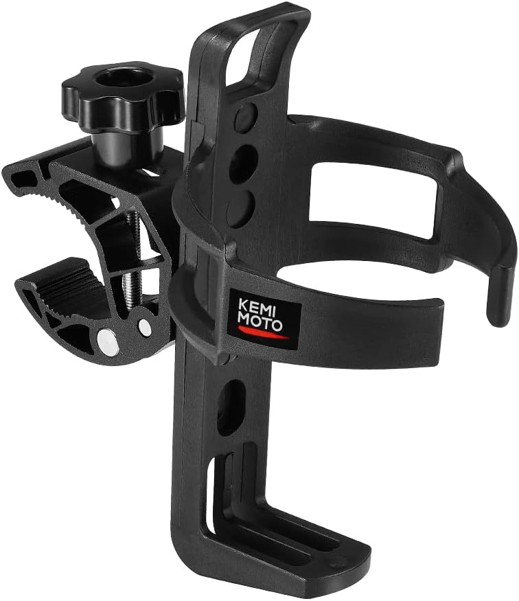 KEMIMOTO ATV Cup Holder Motorcycle Bottle Holder Universal Drink Holder with 0.6-1.56in Metal Clamp for 20oz Bottle for Bike Boat, Stroller, Walker, Wheelchair, Scooter, Golf Cart