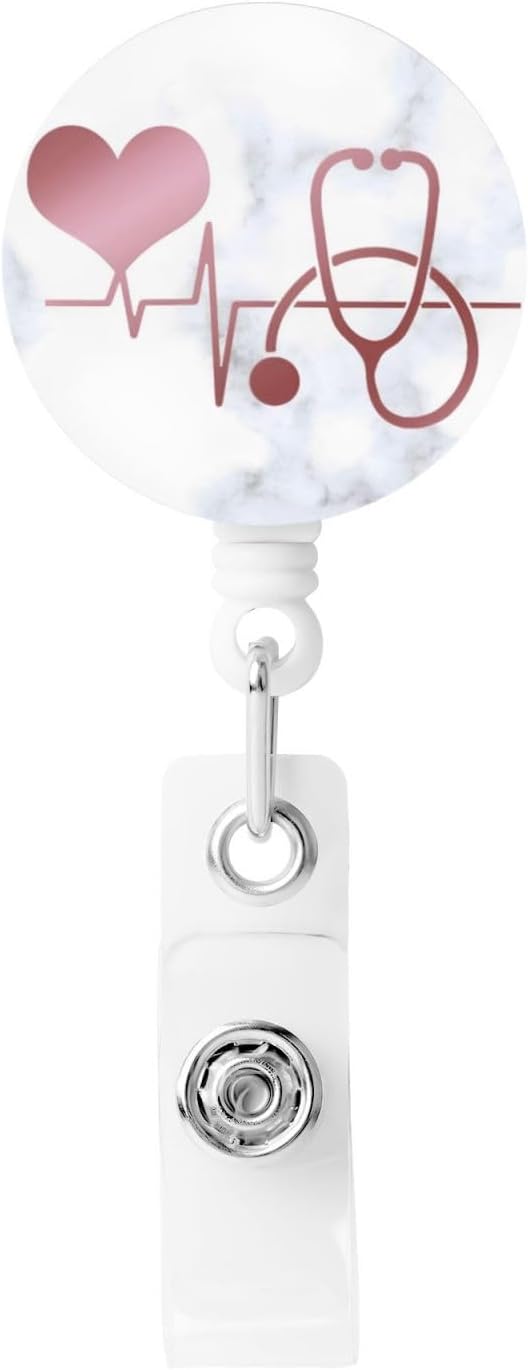 Nurse Doctor Heart Stethoscope Badge Reels Retractable Badge Holder with Clip for Id Name Tag Office Worker Student Teacher