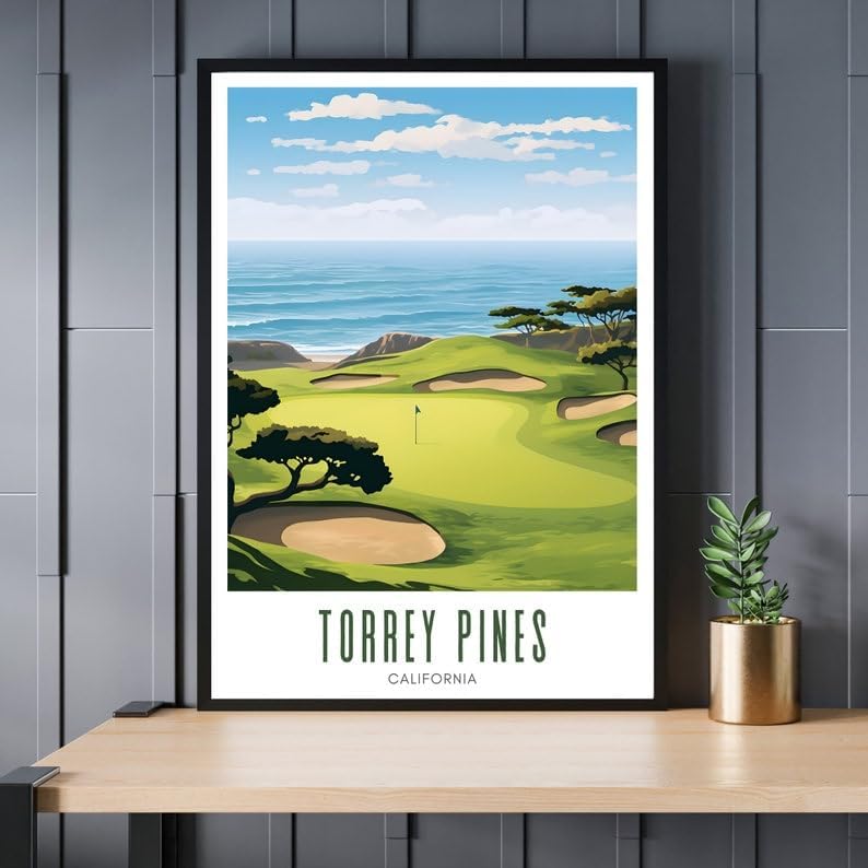 Nationcog Torrey Pines Golf Wall Art Poster, California Scenic Coastal Course Print for Office or Bedroom, Ocean View Decor for Men, Great Dad Gift, Golf-Themed Room Accent (Unframed) (11x14)