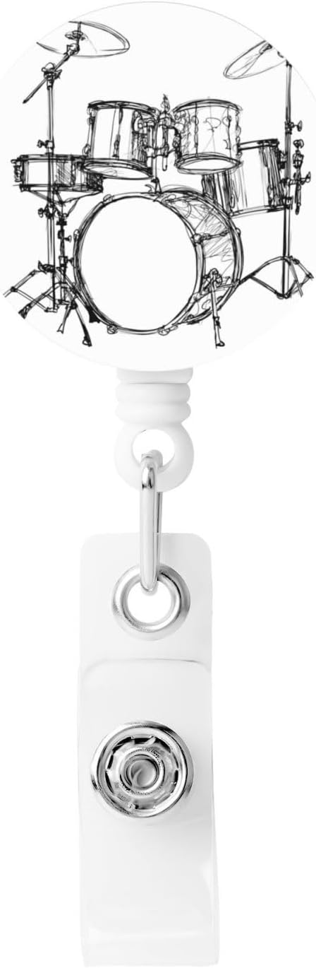 Music Drum Rock Jazz Badge Reels Retractable Badge Holder with Clip for Id Name Tag Office Worker Student Teacher Nurse Doctor