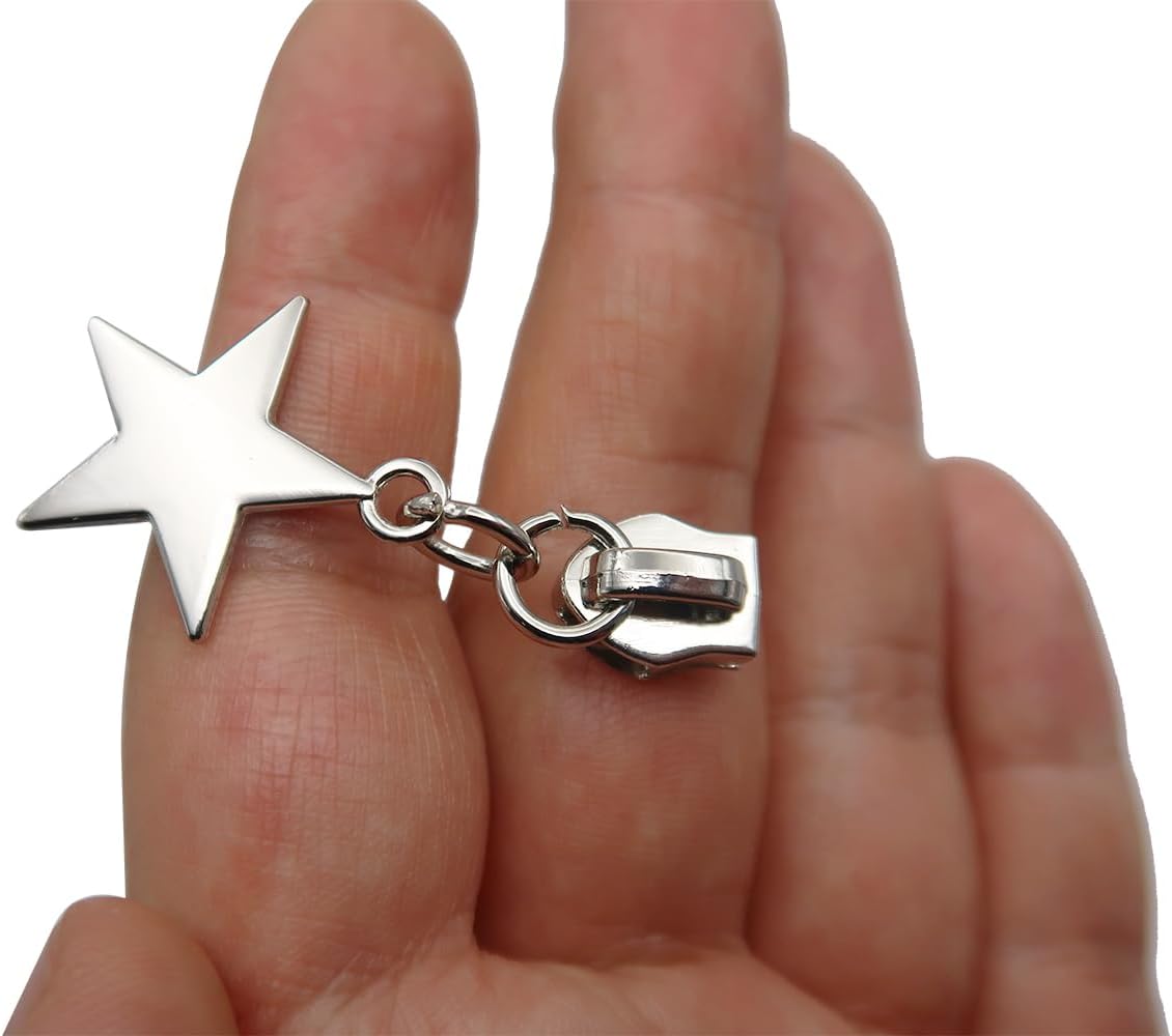 HOLSHUN #5 Zipper Sliders Zipper Pull 30pcs Bulk Heavy Duty Metal Silver Pulls for #5 Nylon Coil Zippers Replacement Luxury Bag Hardware Luggage & DIY Craft Supplies Star