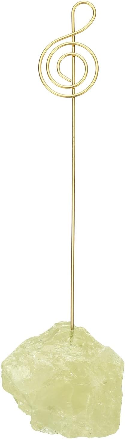 PATIKIL Table Number Holder, 1Pcs Photo Clip Holders Crystal Stone Quartz Desk Card Holder Raw Musical Note Shape Iron Memo Note Photo Stand for Wedding Party Home Office Decor, Yellow