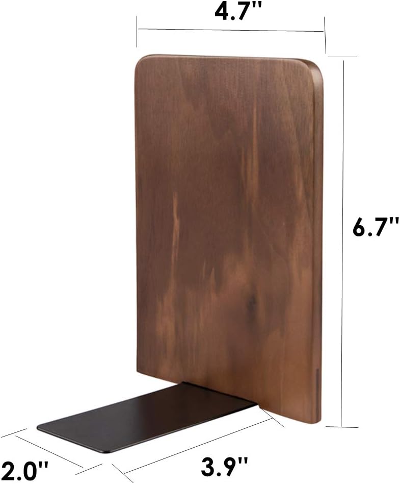 Pandapark Wood Bookends,Non-Skid Bookend for Shelves,Heavy Duty Bookends,Book Stand for Books/CDs,1 Pair
