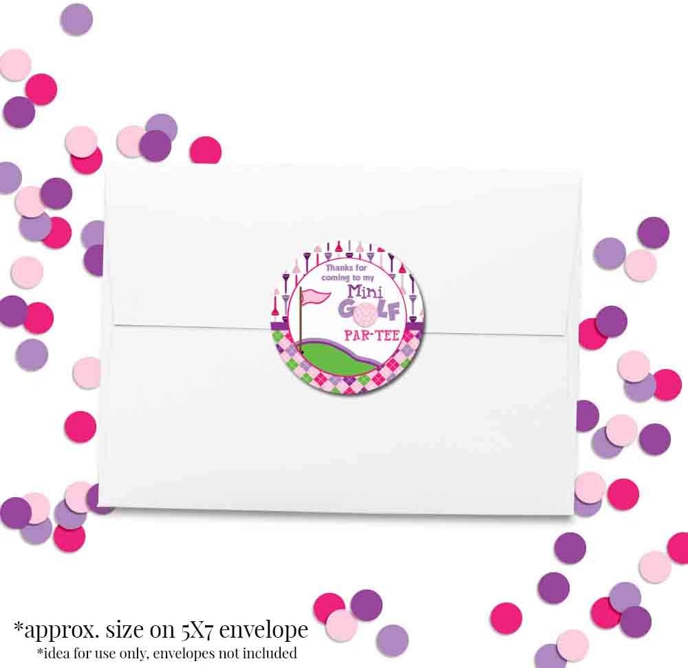 Mini Golf, Putt Putt Birthday Thank You Sticker Labels for Girls, 40 2" Party Circle Stickers by AmandaCreation, Great for Party Favors, Envelope Seals & Goodie Bags