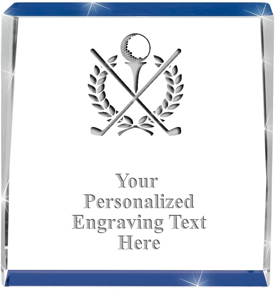 Crown Awards Customizable Crystal Trophy, 4" Engraved Blue Spotlight Crystal Award