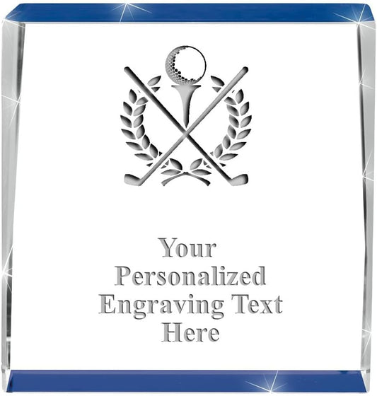 Crown Awards Customizable Crystal Trophy, 4" Engraved Blue Spotlight Crystal Award