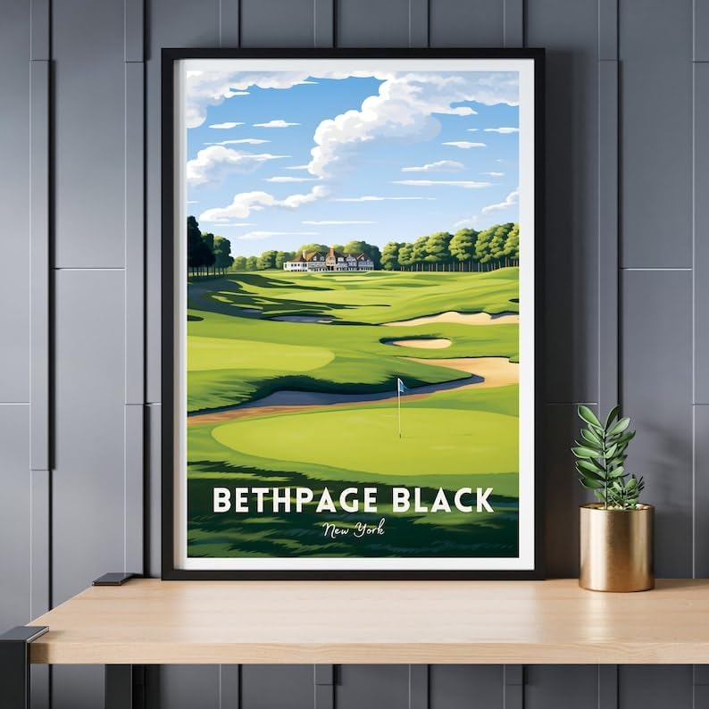Nationcog Bethpage Black Golf Poster, Vintage New York Wall Art Print, Retro Golf Landscape Decor, Classic Artwork for Living Room, Office or Man Cave (Unframed) (12x18)