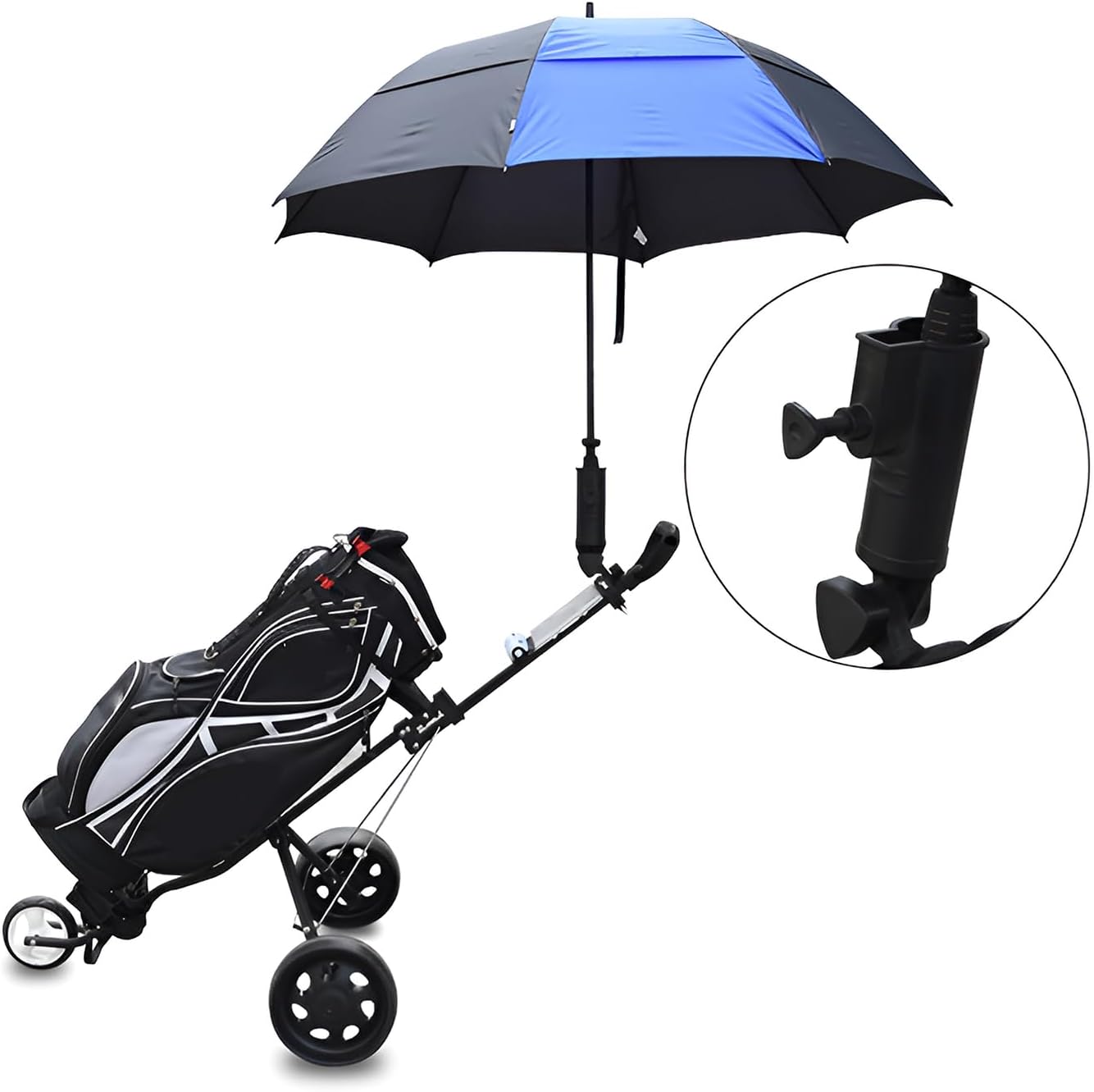 Golf Cart Umbrella Holder Mount, Adjustable Umbrella Holder for Golf Push Cart, Universal Golf Trolley Umbrella Holder Clamp Stand for Fishing Beach Chair Stroller Wheelchair
