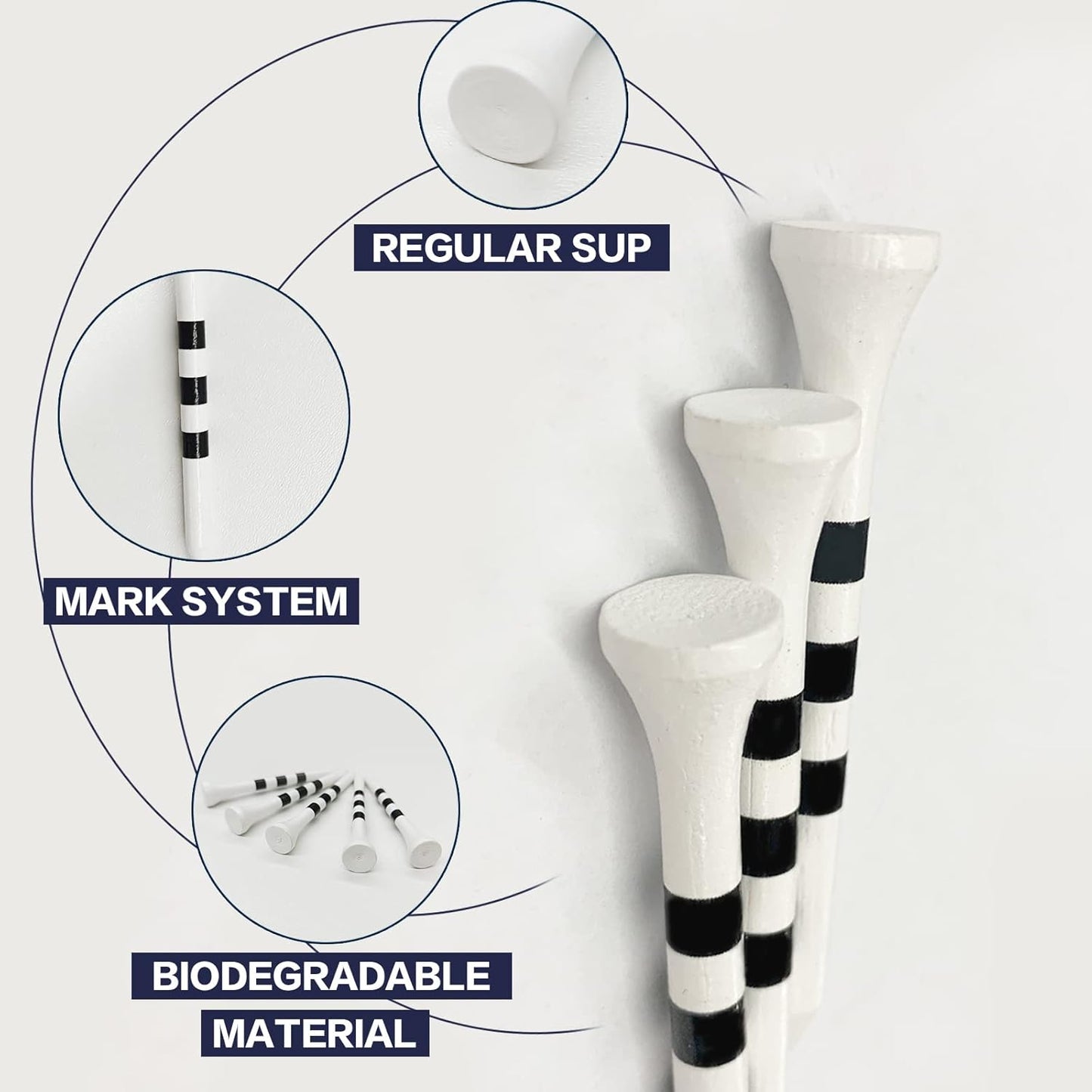 FINGER TEN Golf Tees Wood 3 1/4 2 3/4 Inch Wooden Bamboo 50/120 Count, Durable Biodegradable Colored Bulk Tee 70mm 83mm