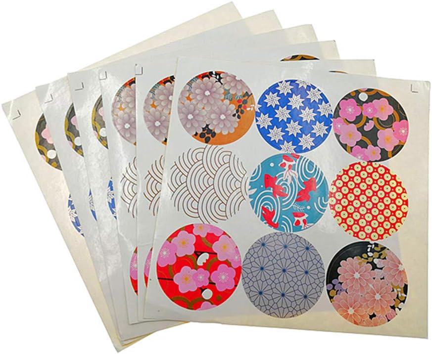 ALIMITOPIA Japan Style Sealing Sticker,Round Japanese Traditional Pattern Self-Adhesive Universal Sealing Paster Gift Packing Decorative Labels Envelope Seals(10 Sheets,90pcs)