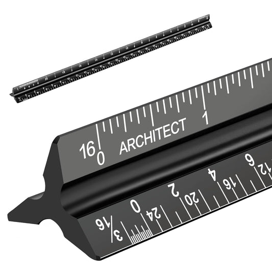 Architectural Scale Ruler, Imperial Measurements 12'', Laser-Etched Aluminum Architect Triangular Ruler Black for Architects, Students, Draftsman, and Engineers by mveohos