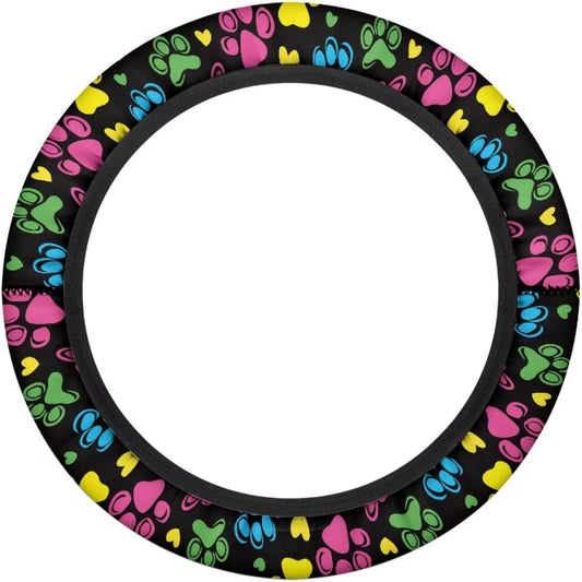 Fashion Dog Paw Steering Wheel Cover Colorful Universal Fit Golf Cart Steering Wheel Covers Anti-Slip Club Car Golf Cart Accessories 13-14 Inch Cooling in Summer