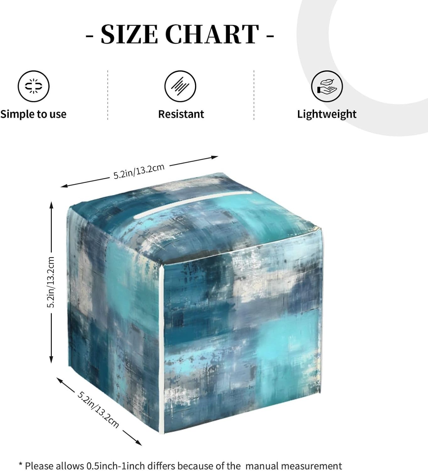 Tissue Box Cover Teal Turquoise Art Texture Square PU Leather Tissue Box Holder for Car Bathroom Bedroom Desk Tabletop Decor