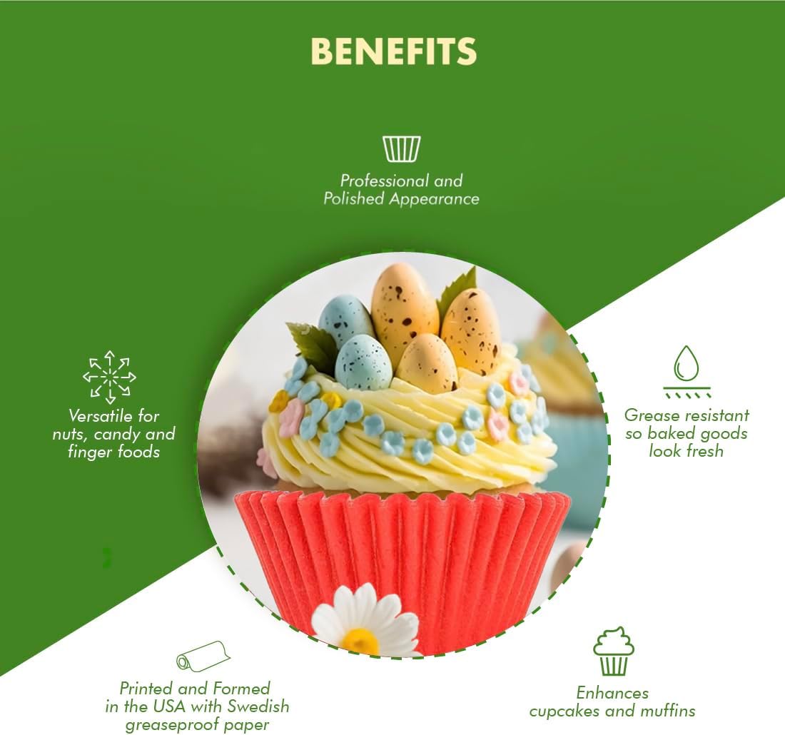 Regency Wraps Greaseproof Professional Grade Baking Cups, Pack of 40, Standard Liners, Red Solid, for Cupcakes, Muffins, Candy, Non Stick