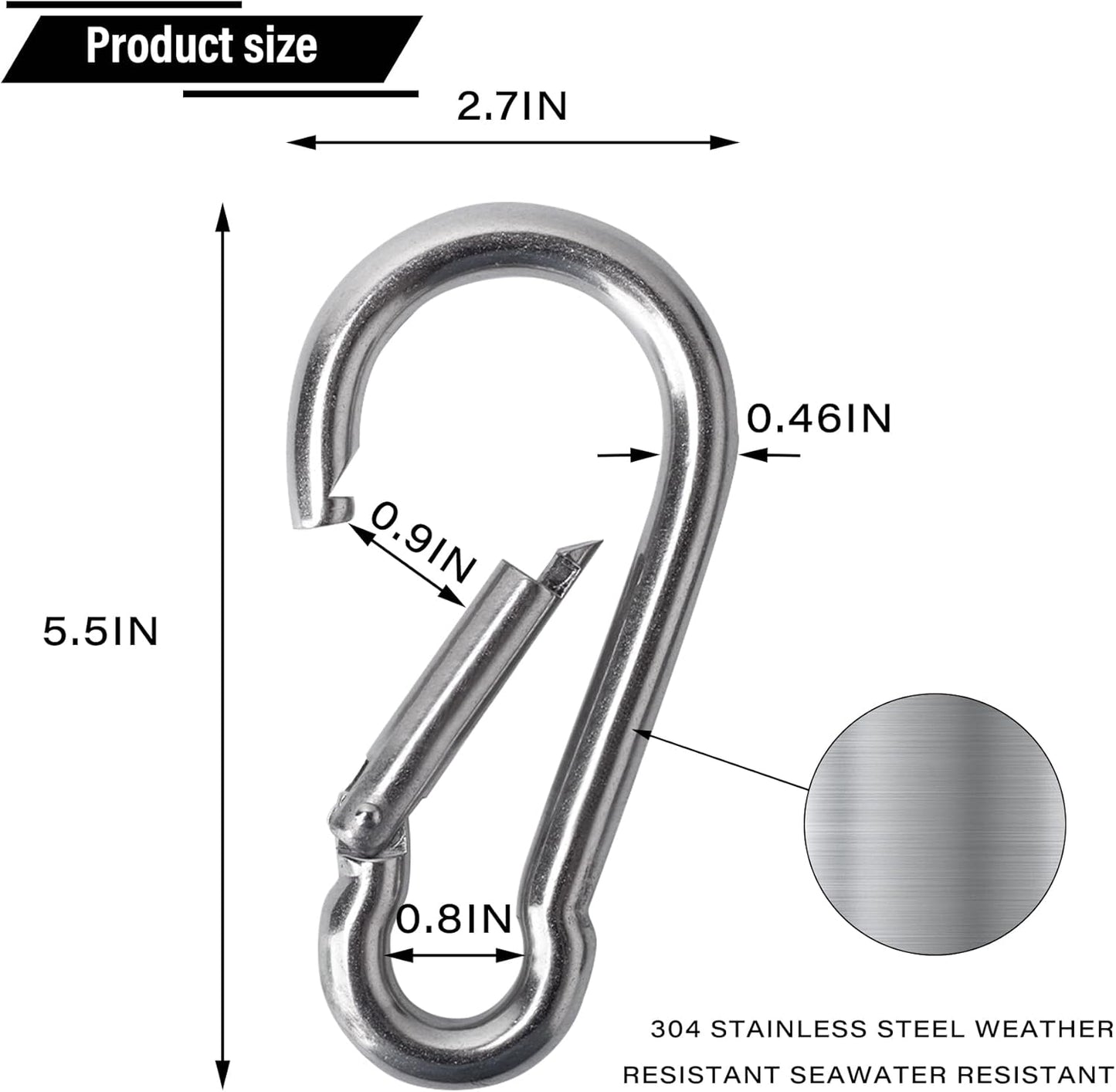 Large Spring Snap Hook Carabiner, 304 Stainless Steel Heavy Duty Carabiners Clip, Stainless Steel Spring Snaps Hooks Carabiners Outdoor