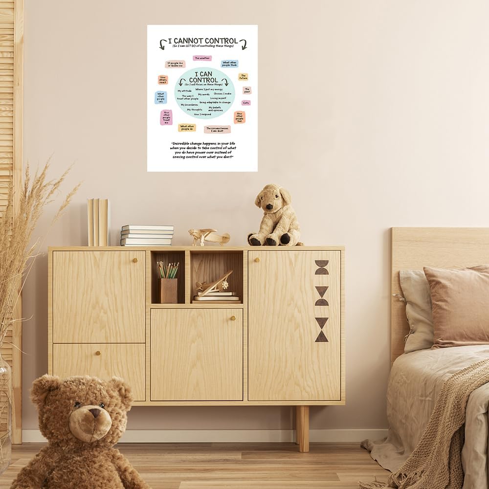 uoyien Growth Mindset Mental Health Posters I Cannot Control and I Can Control Positive Affirmations Charts Canvas Wall Art Kids Educational Prints For Calming Corner Decorations Unframed 12x16in