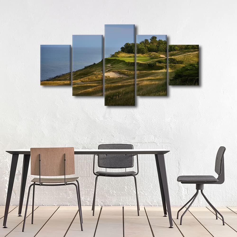 Wall Art Golf Course American Wisconsin Canvas Painting Modern Home Decor 5 Panel Wall Art Golf Course Field Picture Print Canvas Painting Decor for Living Room Framed Ready to Hang - 60"W x 32"H