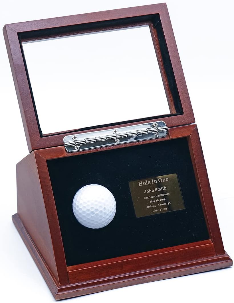 Show Box in One Golf Ball Beech Wood Display Case Box Shadow Box with Glass Window Free Customized Plaque Engraving Brown