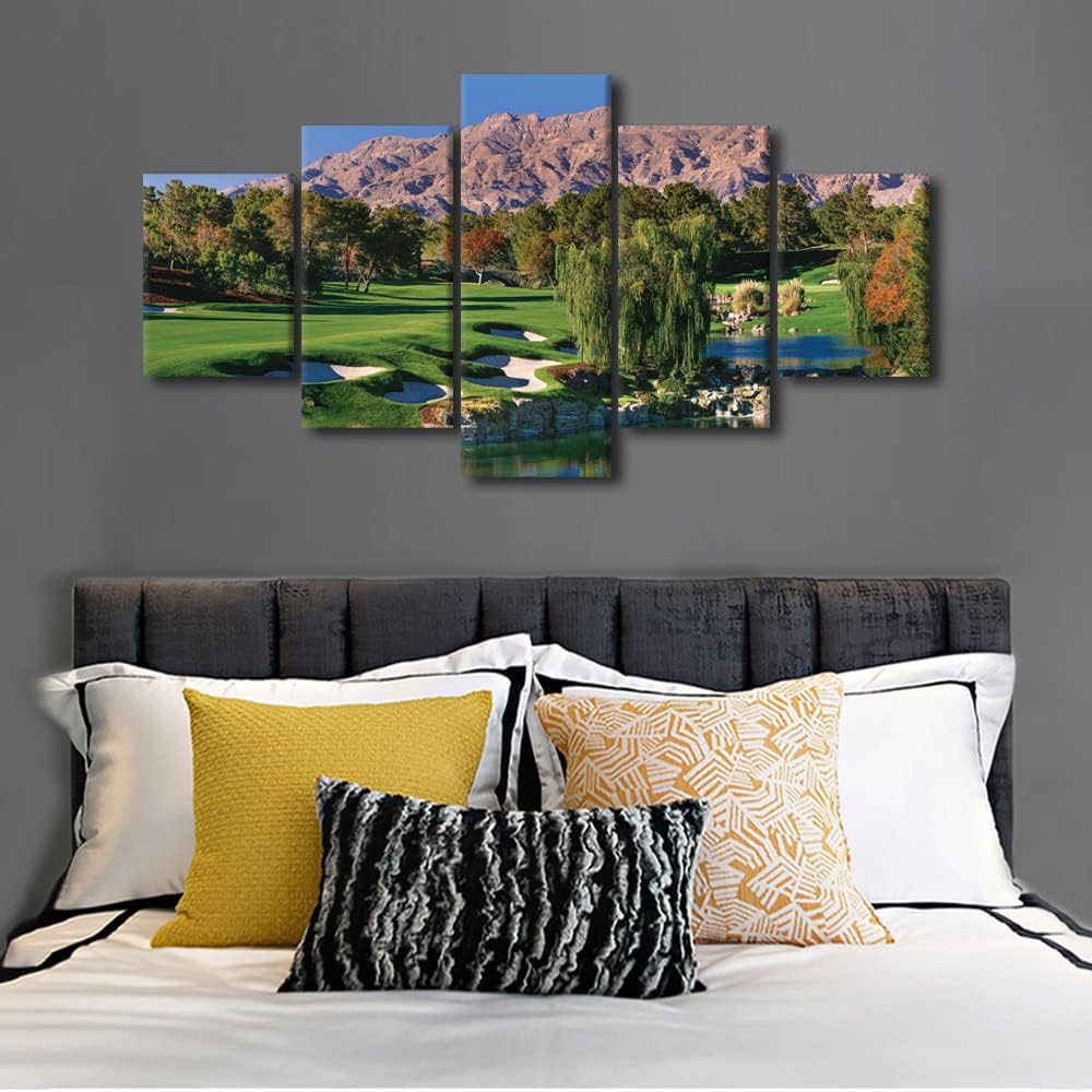 5 Panel Canvas Wall Art American Shadow Creek Golf Course Pictures Wall Decor Gallery Wrap Modern Home Decor for Living Room Bedroom Office Wall Decorations Painting Framed Ready to Hang - 60"W x 32"H