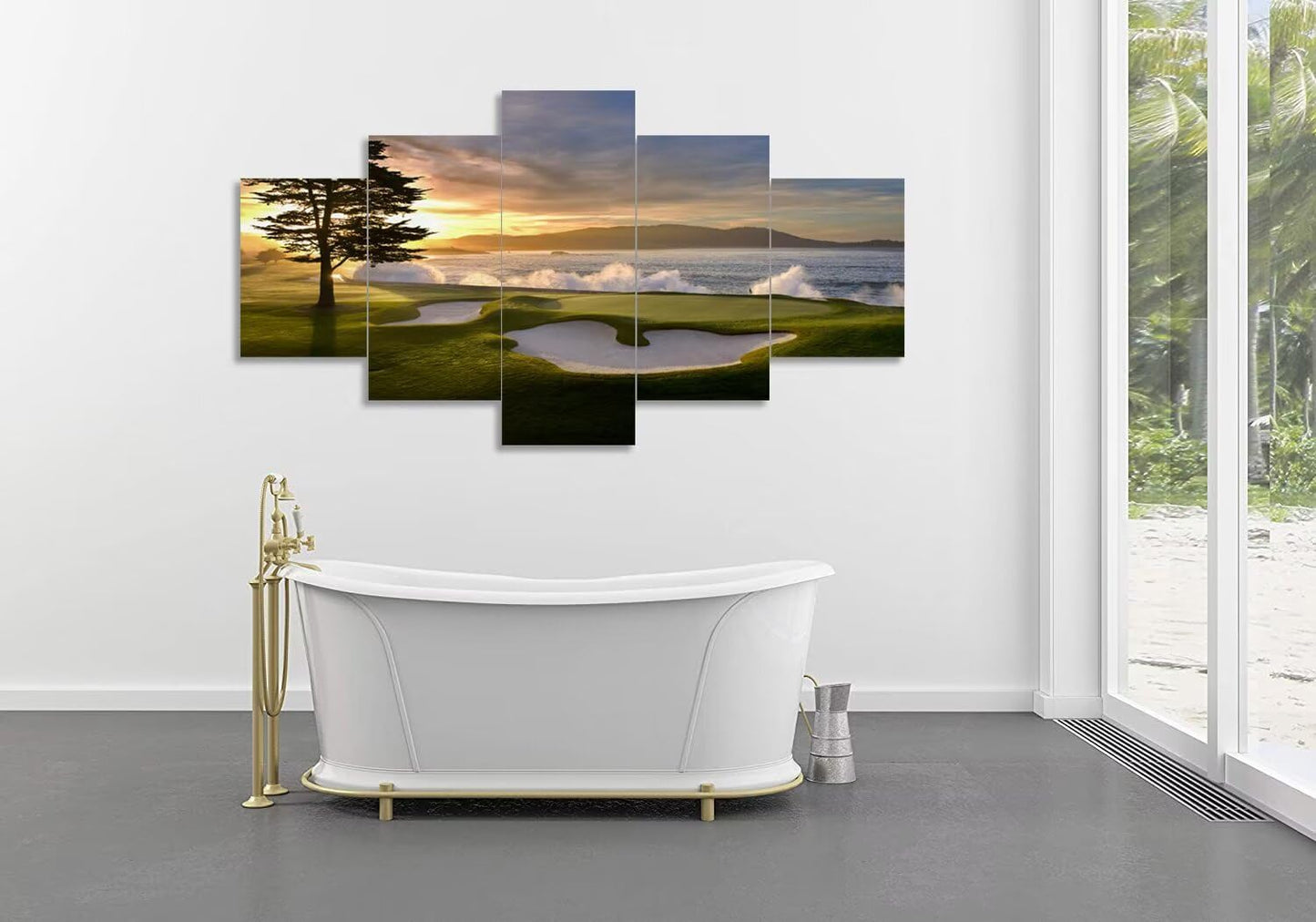 Pebble Beach Golf Course Wall Art for Living Room Bedroom Bathroom Office Wall Decorations Golf Course Pictures Canvas Prints Modern Framed Artwork Ready to Hang(60''W x 32''H)