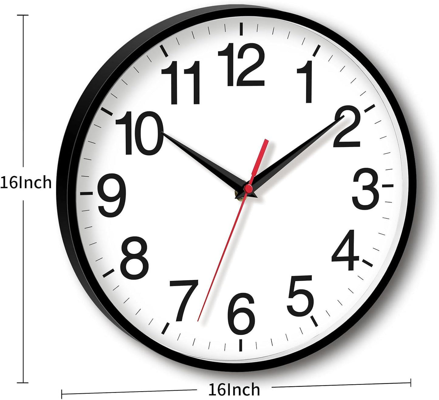 16 Inch Wall Clock Modern Battery Operated Silent Non Ticking Large Analog Clock for Living Room Office Home Bedroom Kitchen Bathroom(Black)