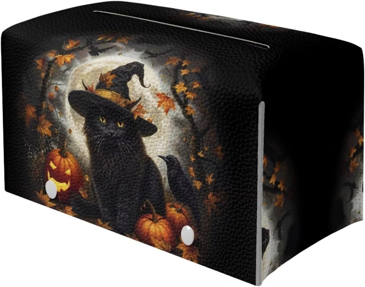 Fall Rectangle Tissue Box Cover with Storage Black Cat Pumpkin Print Tissue Holder for Bathroom Gothic Tissue Box Holder for Home, Car, Hotel, Office Easy to Clean