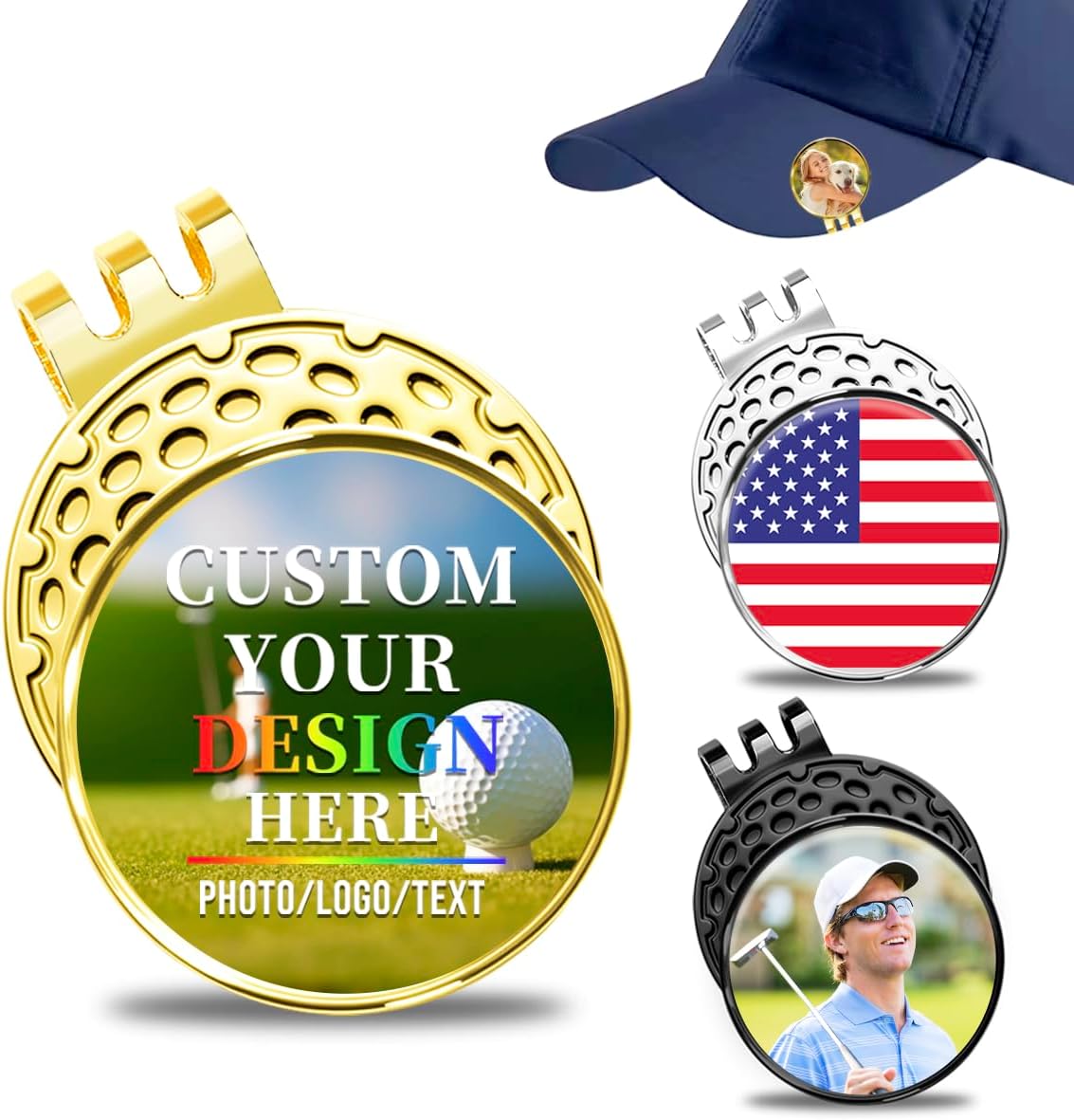 Personalized Golf Ball Marker Hat Clip – Custom Magnetic Marker with Your Photo, Name, Logo or Initials – Unique Golf Gift for Men, Dad, Coach, Golfer