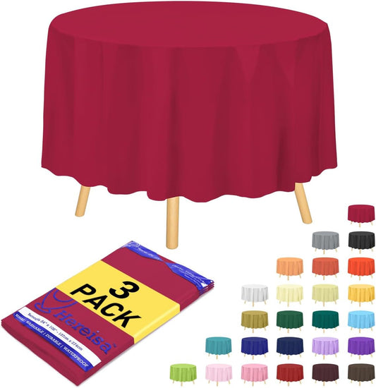 Brand Round Cerise Plastic 84" Disposable Tablecloth (3 Pack), Party & Event Decorative Cover