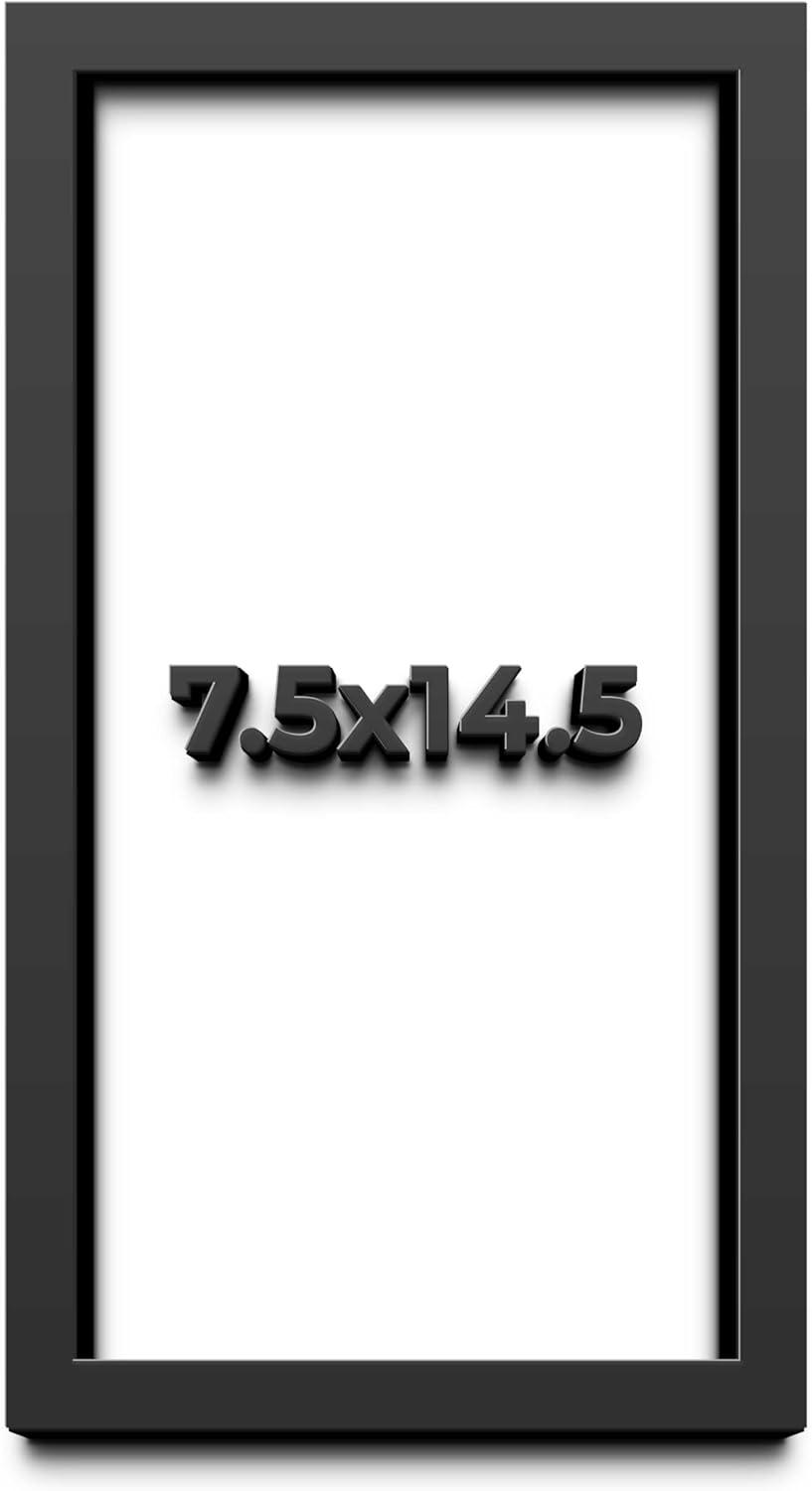 7.5x14.5 Shadow Box Black Solid Wood Display Frame with White Acid-Free Backing UV Acrylic & Hanging Hardware - with 3/4" Usable Depth
