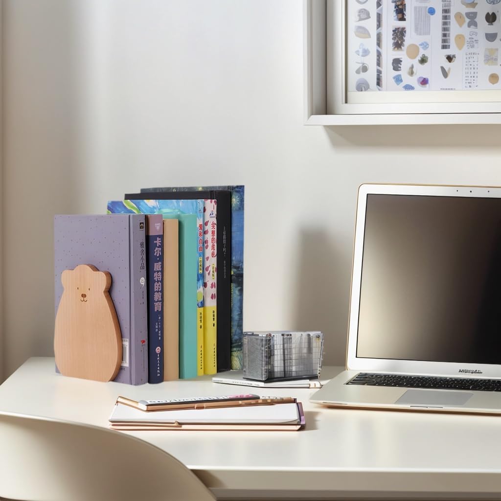 Cute Bear-Shaped Book Ends for Shelves ，Detachable Design bookends for Heavy Books ，with Anti-Slip Foam Pads，an Ideal Gift for Book Fans(Pack of 2)