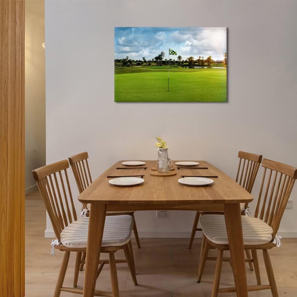 chenchenArt Golf Course Wall Art for Office Golf Course Picture Poster Wall Decor for Living Room Bedroom Gym Room Home Decorations Golf Artwork Canvas Prints Framed Ready to Hang(12''H x 16''W)