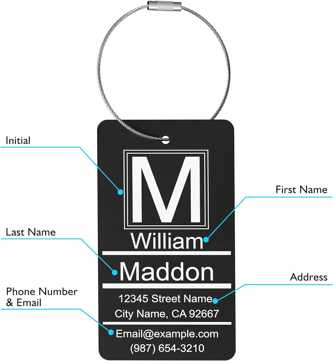 Luggage Tags for Suitcase - Black Personalized Engraved Metal Tag for Cruise Travel - Custom Name Tags Suitable for Bags and Backpacks,Vertical (2x3.5'')