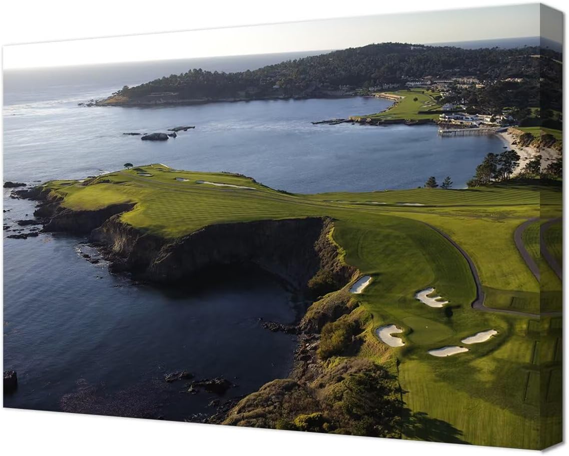 Pebble Beach Golf Course Wall Art Pictures - Pebble Beach Wall Art for Living Room Bedroom Bathroom Home Decorations Framed Artwork Canvas Prints Ready to Hang(24''H x 36''W)