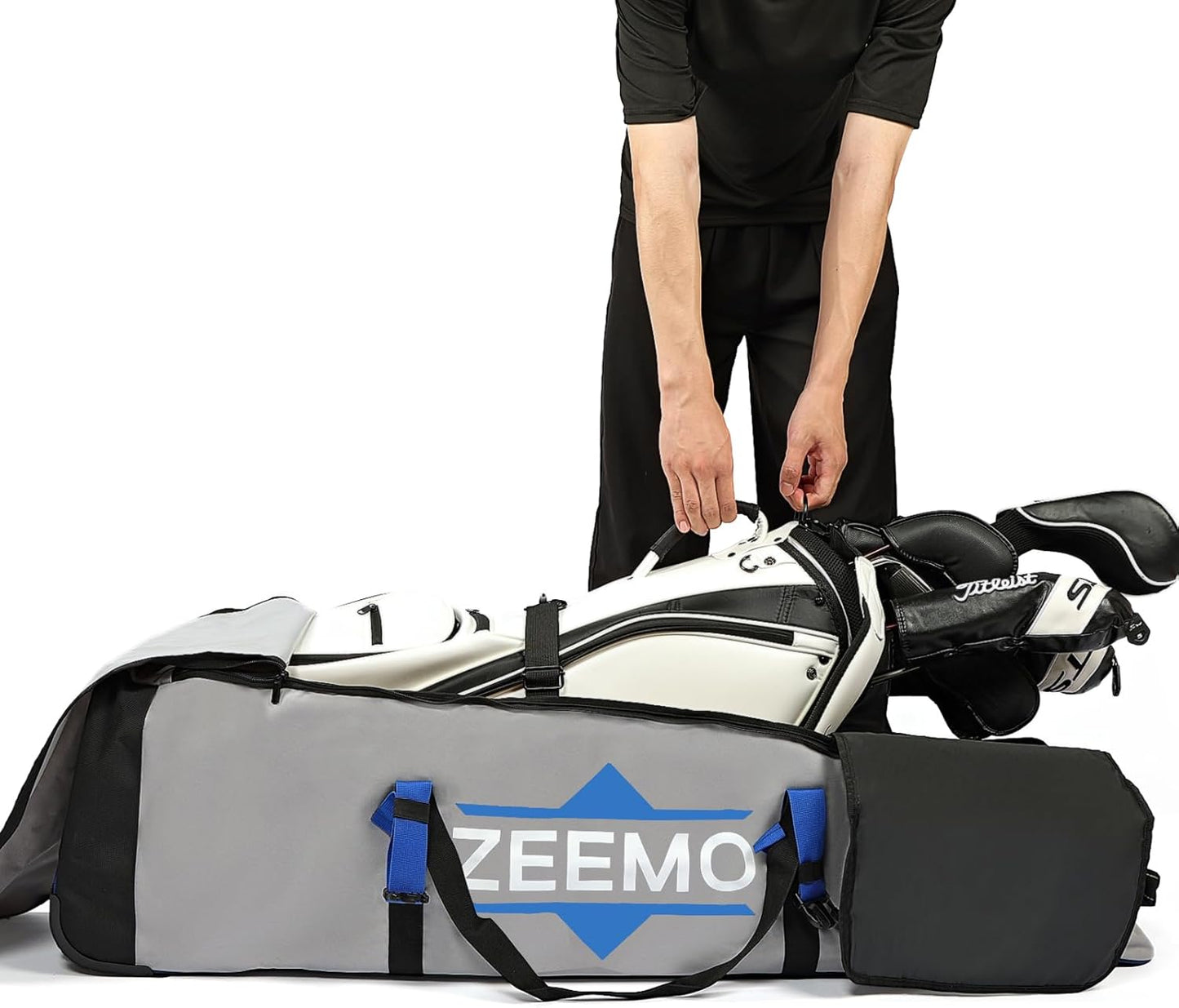 ZEEMO Golf Travel Bag, Full-Open Protective & Wheeled Airline-Approved Case for Clubs, Cart&StandBag, Soft-Sided Waterproof Cover Made of Heavy Duty Oxford